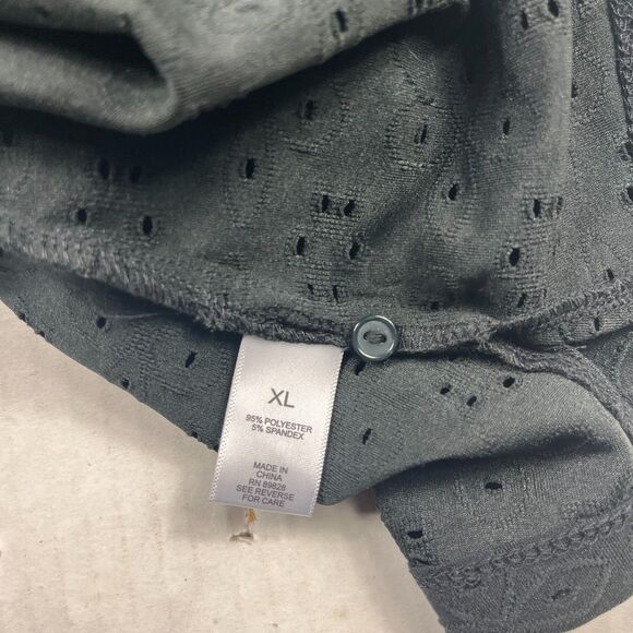 LOGO Lori Goldstein Eyelet Button Front Shirt Minimalist 3/4 Sleeve Black Top XL - Picture 8 of 10